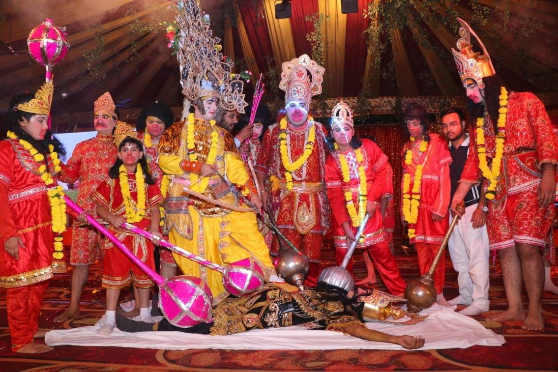 Meghnad effigy burning during the Ramlila celebration at Agra Fort Ramlila Maidan, Agra, Uttar Pradesh.