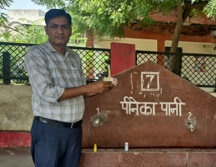 Drinking water quality testing and cleanliness campaign at Agra railway stations in Uttar Pradesh.