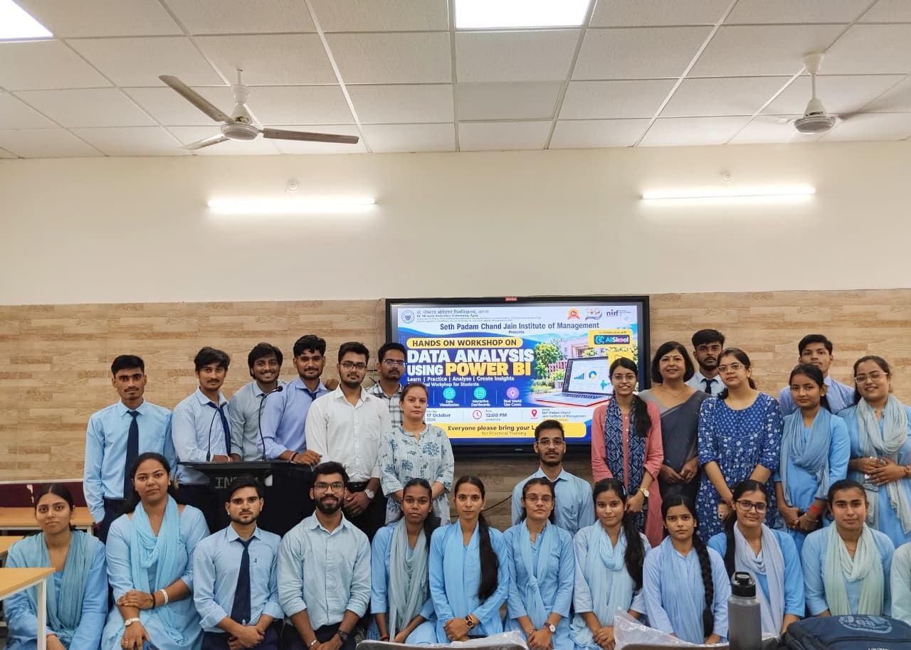 Students attending a practical Power BI data analysis workshop at Dr. Bhimrao Ambedkar University Agra